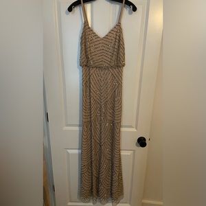 Adrianna Papell Nude Sequin with Beaded Overlay Blouson Formal Dress